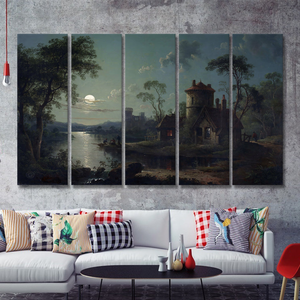 Sebastian Pether River Scene 5 Pieces B Canvas Prints Wall Art - Painting Canvas, Multi Panel