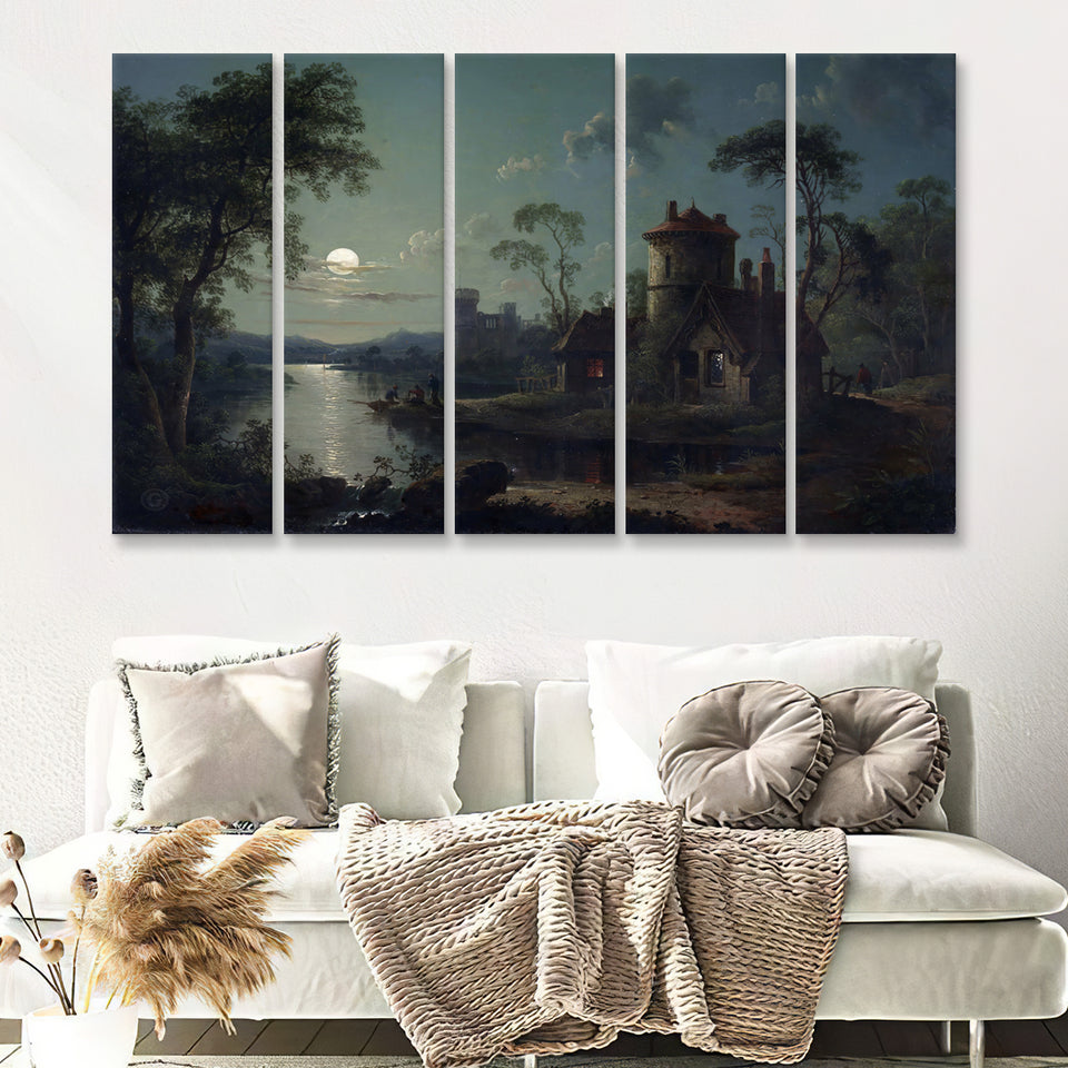 Sebastian Pether River Scene 5 Pieces B Canvas Prints Wall Art - Painting Canvas, Multi Panel
