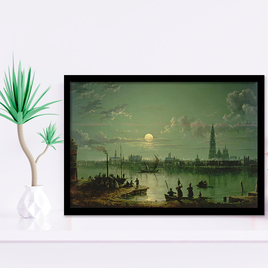 Sebastian Pether Rotterdam Harbour By Moonlight Framed Art Prints Wall Art Decor - Painting Prints, Framed Picture