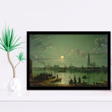 Sebastian Pether Rotterdam Harbour By Moonlight Framed Art Prints Wall Art Decor - Painting Prints, Framed Picture