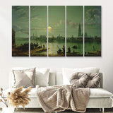 Sebastian Pether Rotterdam Harbour By Moonlight 5 Pieces B Canvas Prints Wall Art - Painting Canvas, Multi Panel