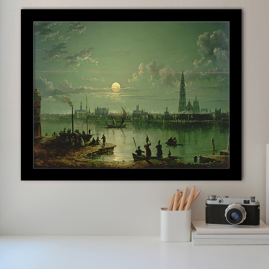 Sebastian Pether Rotterdam Harbour By Moonlight Framed Art Prints Wall Art Decor - Painting Prints, Framed Picture
