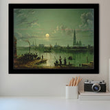 Sebastian Pether Rotterdam Harbour By Moonlight Framed Art Prints Wall Art Decor - Painting Prints, Framed Picture