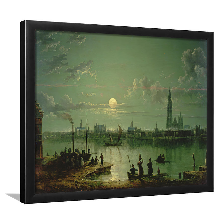 Sebastian Pether Rotterdam Harbour By Moonlight Framed Art Prints Wall Art Decor - Painting Prints, Framed Picture