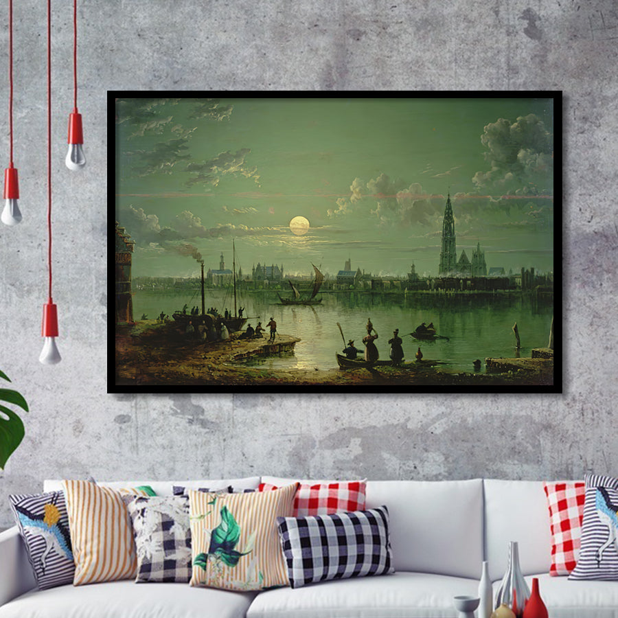 Sebastian Pether Rotterdam Harbour By Moonlight Framed Art Prints Wall Art Decor - Painting Prints, Framed Picture