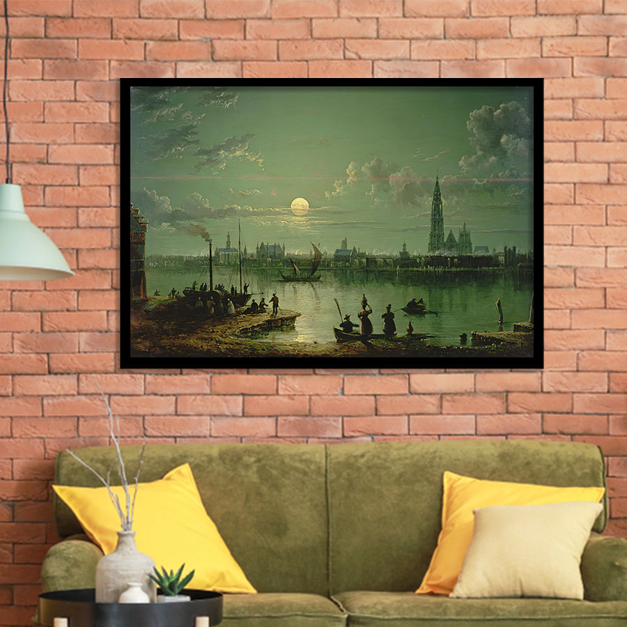 Sebastian Pether Rotterdam Harbour By Moonlight Framed Art Prints Wall Art Decor - Painting Prints, Framed Picture