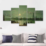 Sebastian Pether Rotterdam Harbour By Moonlight 5 Pieces Canvas Prints Wall Art - Painting Canvas, Multi Panel