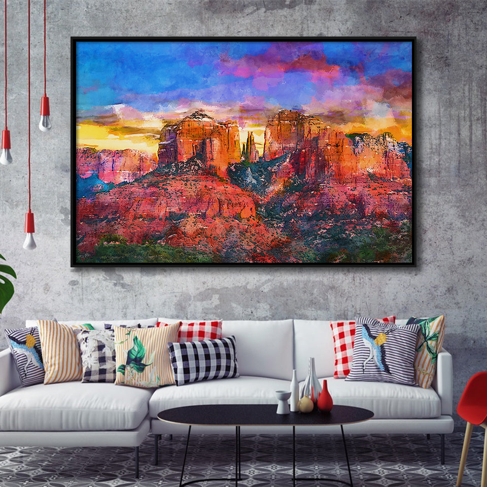 Sedona Arizona Usa Red Rock State City Art Watercolor Framed Canvas Prints Wall Art Home Decor,Floating Frame