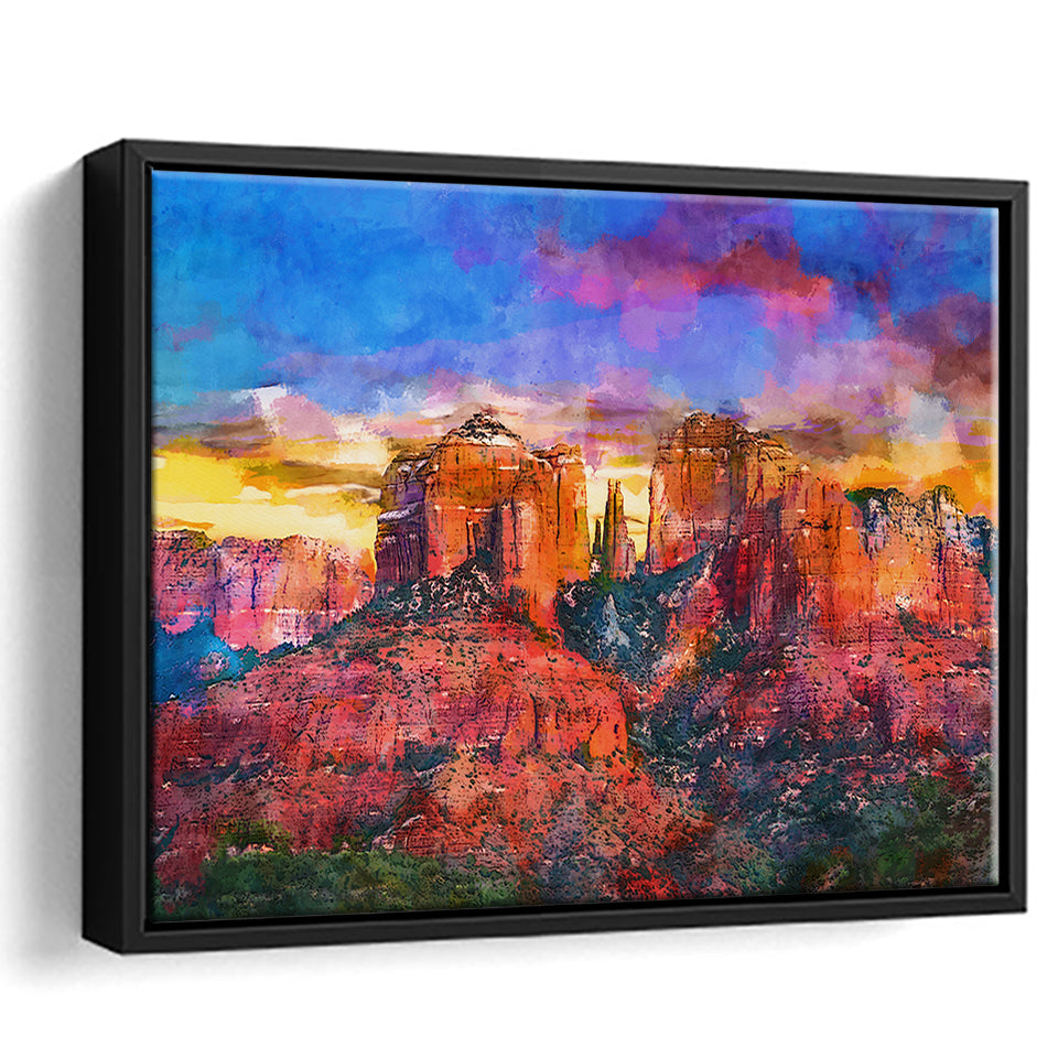 Sedona Arizona Usa Red Rock State City Art Watercolor Framed Canvas Prints Wall Art Home Decor,Floating Frame
