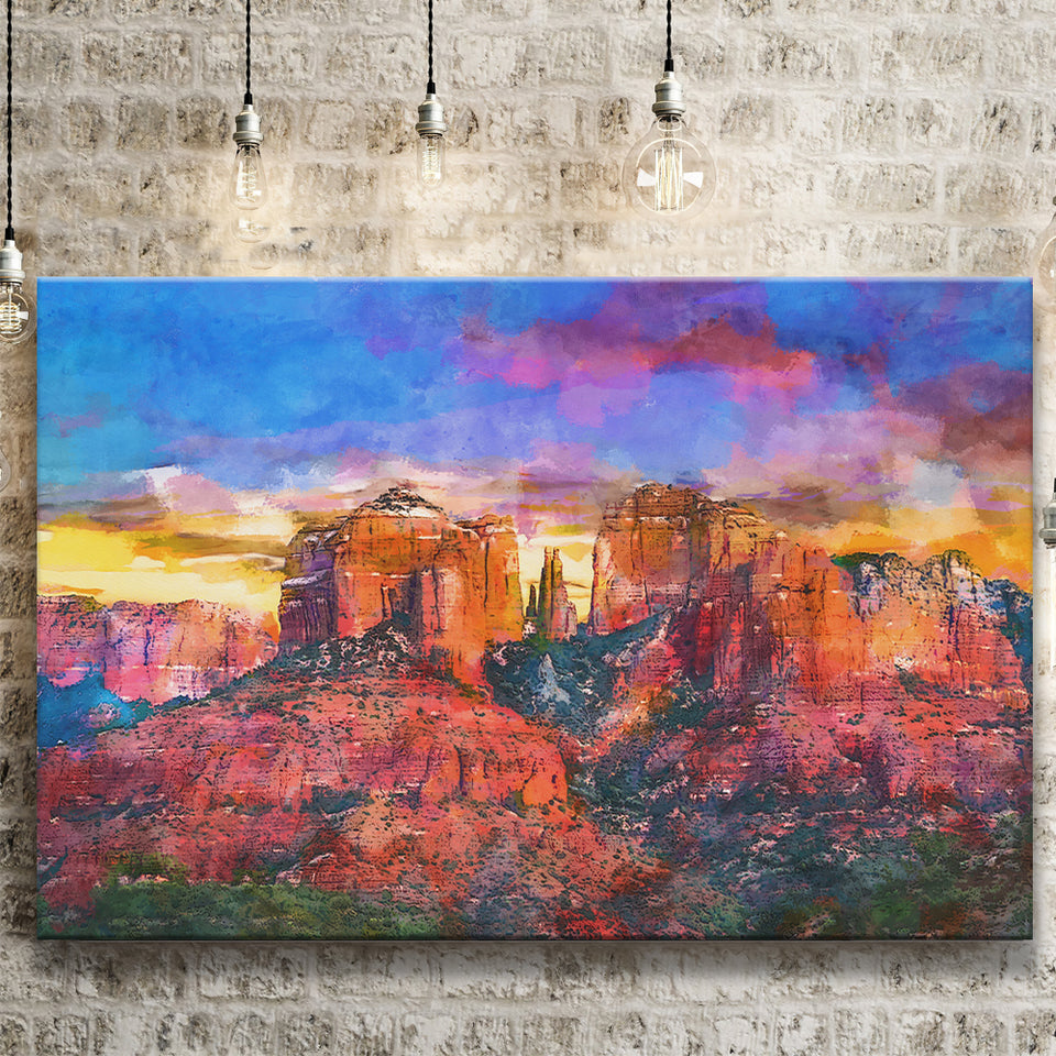Sedona Arizona Usa Red Rock State City Art Watercolor Canvas Prints Wall Art Home Decor, Large Canvas
