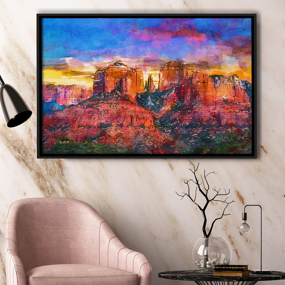 Sedona Arizona Usa Red Rock State City Art Watercolor Framed Canvas Prints Wall Art Home Decor,Floating Frame