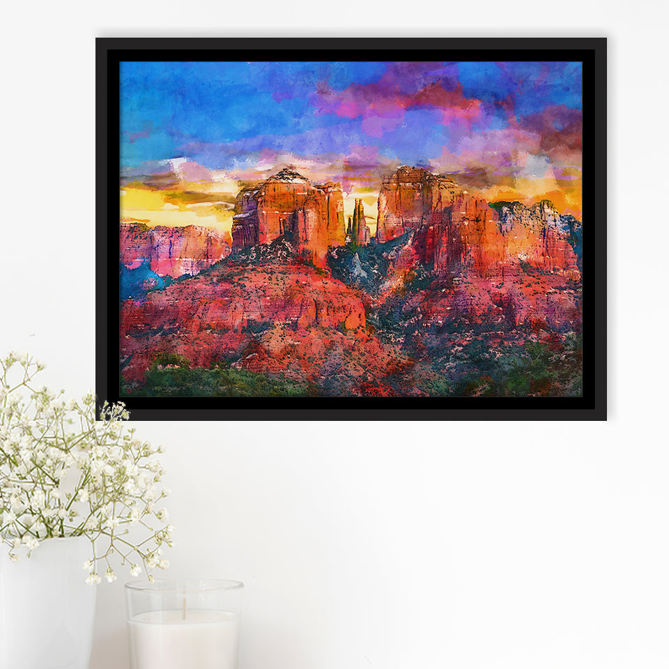 Sedona Arizona Usa Red Rock State City Art Watercolor Framed Canvas Prints Wall Art Home Decor,Floating Frame