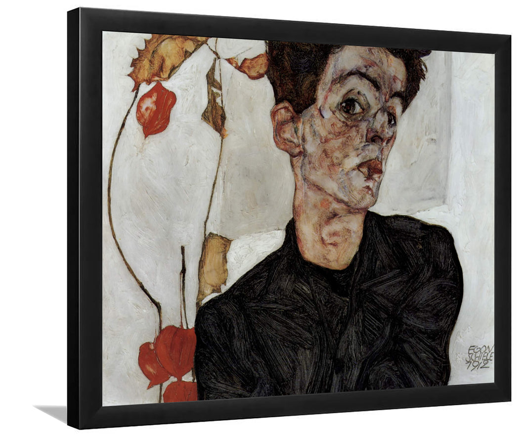 Self-Portrait With Physalis By Egon Schiele-Art Print,Canvas Art,Frame Art,Plexiglass Cover