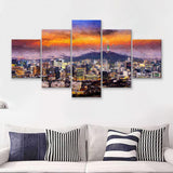 Seoul View of Downtown Cityscape 5 Piece Canvas Prints Wall Art Decor - Painting Canvas, Multi Panels