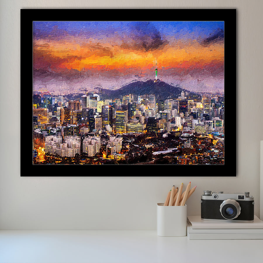 Seoul View of Downtown Cityscape Framed Art Prints Wall Decor - Painting Prints, Framed Picture, Home Decor