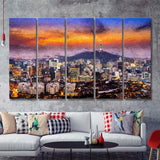Seoul View of Downtown Cityscape 5 Piece B Canvas Prints Wall Art Decor - Painting Canvas, Multi Panels