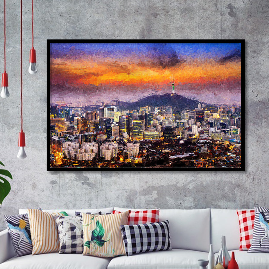 Seoul View of Downtown Cityscape Framed Art Prints Wall Decor - Painting Prints, Framed Picture, Home Decor