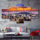 Seoul View of Downtown Cityscape 5 Piece Canvas Prints Wall Art Decor - Painting Canvas, Multi Panels