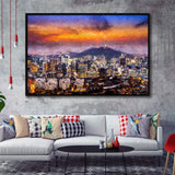 Seoul View of Downtown Cityscape Framed Canvas Prints Wall Art Decor - Paiting Canvas, Art Prints, Floating Frame