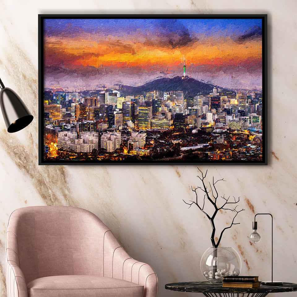 Seoul View of Downtown Cityscape Framed Canvas Prints Wall Art Decor - Paiting Canvas, Art Prints, Floating Frame