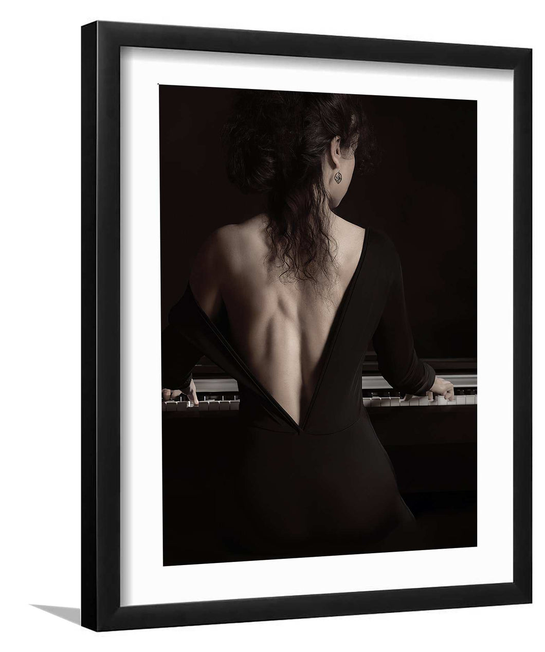 Sesual portrait of Woman in black dress with revealing low cut p-Music art, Art print, Frame art, Plexiglass cover