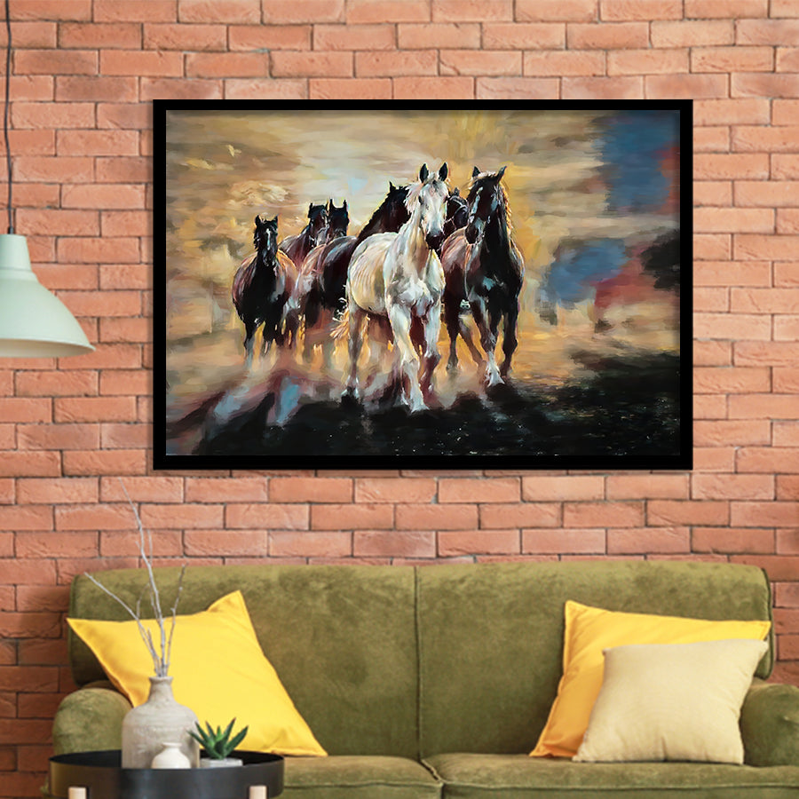 Seven Arabian Horses Painting Framed Art Prints, Wall Art,Home Decor,Framed Picture
