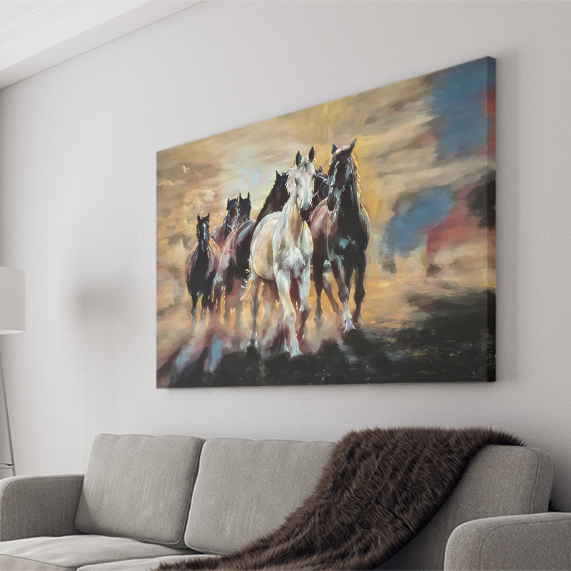 Seven Arabian Horses Painting Canvas Prints Wall Art Home Decor