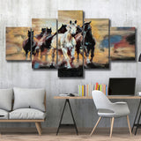 Seven Arabian Horses Painting 5 Panels, Canvas Prints Wall Art Decor, Large Canvas Art