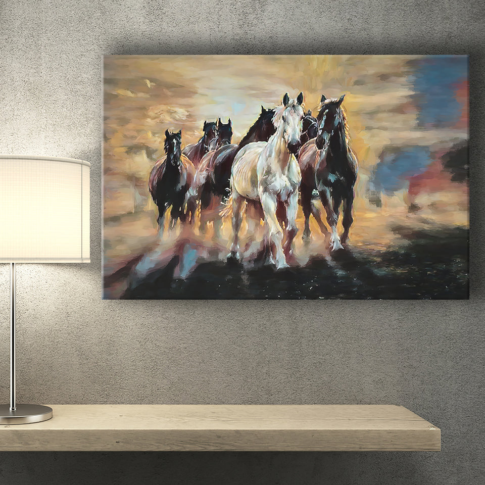 Seven Arabian Horses Painting Canvas Prints Wall Art Home Decor