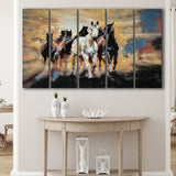 Seven Arabian Horses Painting Larger Canvas Art, 5 Piece Canvas Prints Wall Art Decor