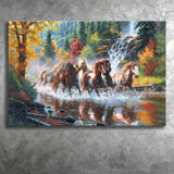 Seven Horse Artwork Painting Native American Indian Canvas Prints Wall Art - Painting Canvas, Painting Prints, Home Wall Decor, For Sale