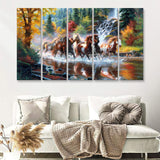 Seven Horse_Artwork_Painting_Native_American_Indian 5 Pieces B Canvas Prints Wall Art - Painting Canvas, Multi Panels, Wall Decor