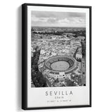 Sevilla, Spain Black And White Art Framed Canvas Prints Wall Art Home Decor, Floating Frame