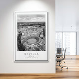 Sevilla, Spain Black And White Art Framed Canvas Prints Wall Art Home Decor, Floating Frame
