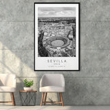Sevilla, Spain Black And White Art Framed Canvas Prints Wall Art Home Decor, Floating Frame