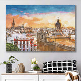 Seville Spain Skyline Old Quarter City Art Watercolor Canvas Prints Wall Art Home Decor, Large Canvas