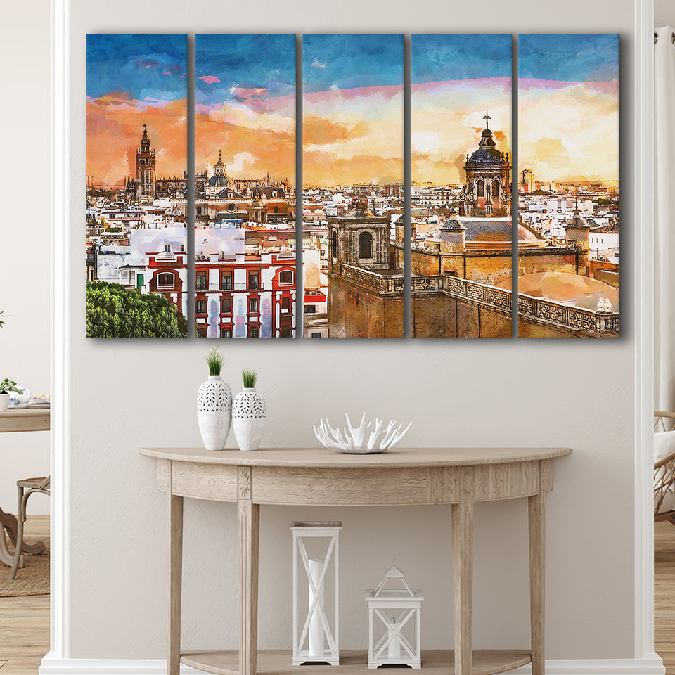 Seville Spain Skyline Old Quarter 5 Pieces Extra Large Canvas Prints Wall Art Home Decor