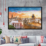 Seville Spain Skyline Old Quarter City Art Watercolor Framed Art Prints Wall Art Decor,Framed Picture