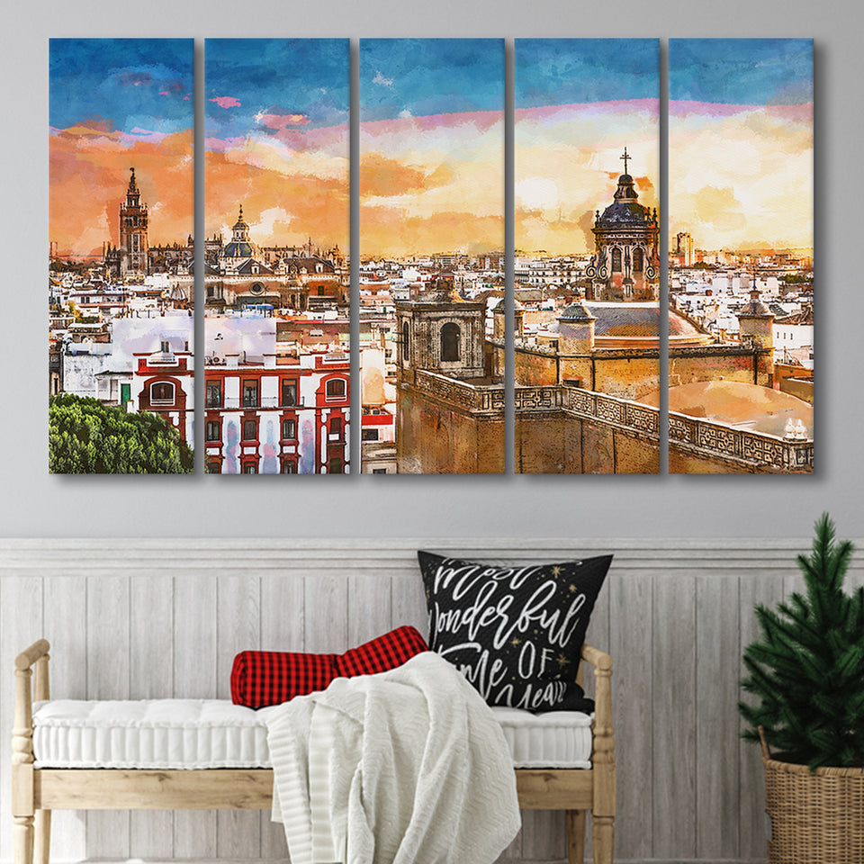 Seville Spain Skyline Old Quarter 5 Pieces Extra Large Canvas Prints Wall Art Home Decor