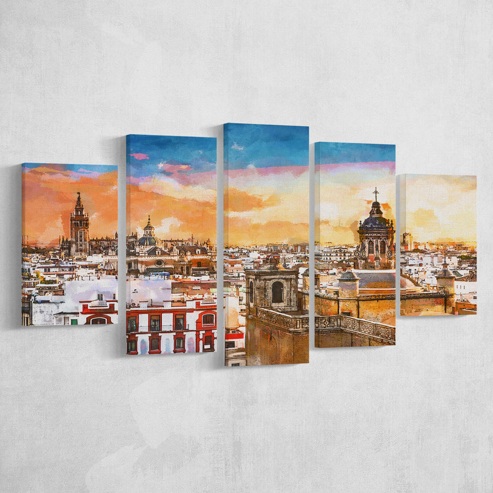 Seville Spain Skyline Old Quarter 5 Pieces Mixed Canvas Prints Wall Art Home Decor