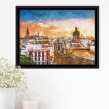 Seville Spain Skyline Old Quarter City Art Watercolor Framed Canvas Prints Wall Art Home Decor,Floating Frame