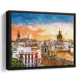 Seville Spain Skyline Old Quarter City Art Watercolor Framed Canvas Prints Wall Art Home Decor,Floating Frame