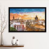 Seville Spain Skyline Old Quarter City Art Watercolor Framed Canvas Prints Wall Art Home Decor,Floating Frame