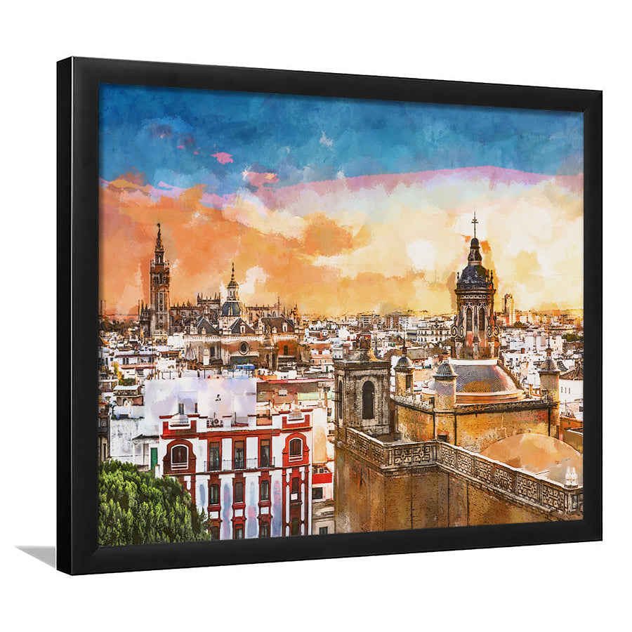 Seville Spain Skyline Old Quarter City Art Watercolor Framed Art Prints Wall Art Decor,Framed Picture