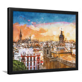 Seville Spain Skyline Old Quarter City Art Watercolor Framed Art Prints Wall Art Decor,Framed Picture