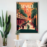 Seville Spain Retro Art Print, Large Canvas, Framed Canvas Print Wall Art Home Decor, Floating Frame