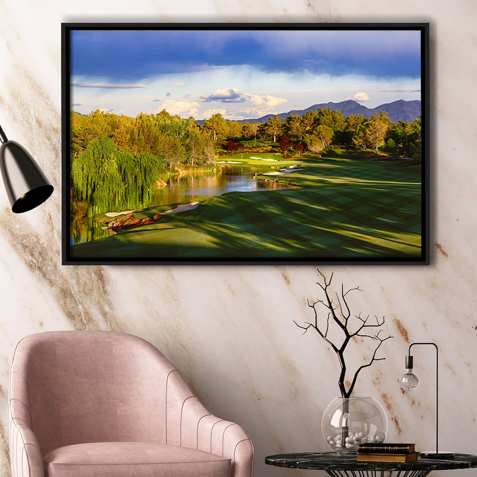 Shadow Creek Golf Club, Hole 04, North Las Vegas, Nevada, Golf Art Print, Framed Canvas Prints Wall Art Decor, Floating Frame