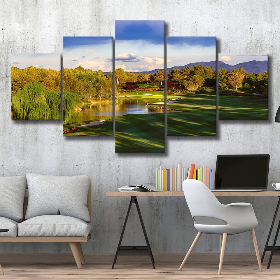 Shadow Creek Golf Club, Hole 04, North Las Vegas, Nevada, Golf Art Print, 5 Panels Canvas Prints Wall Art Decor