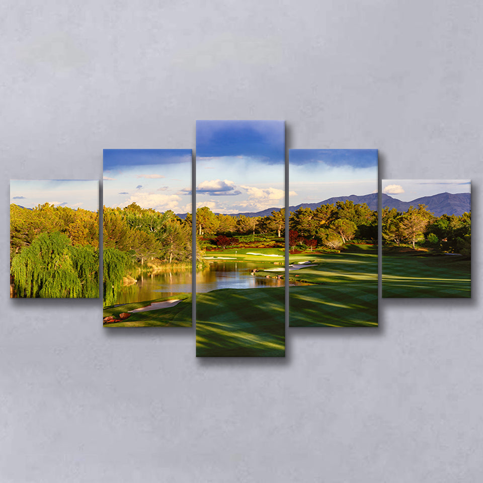 Shadow Creek Golf Club, Hole 04, North Las Vegas, Nevada, Golf Art Print, 5 Panels Canvas Prints Wall Art Decor