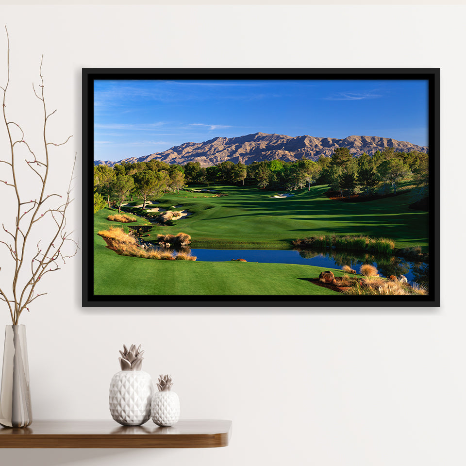 Shadow Creek Golf Club Hole 09, North Las Vegas, Nevada, Golf Art Print, Framed Canvas Prints Wall Art Decor, Floating Frame